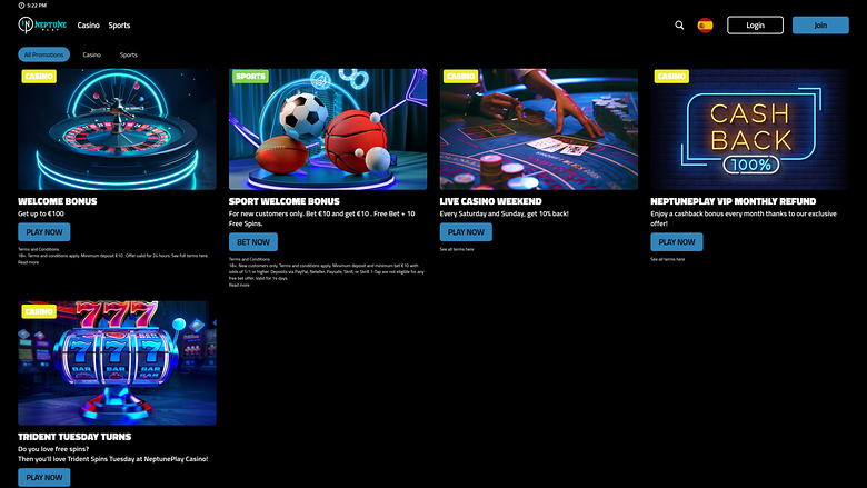 Neptune Play Casino Desktop Promotions