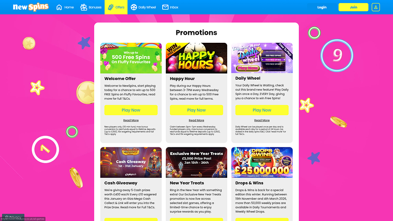 New Spins Casino Desktop Promotions