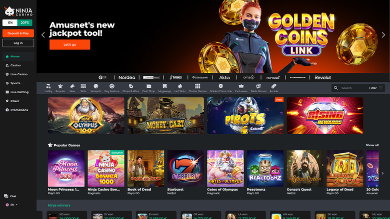 Ninja Casino Desktop Homepage