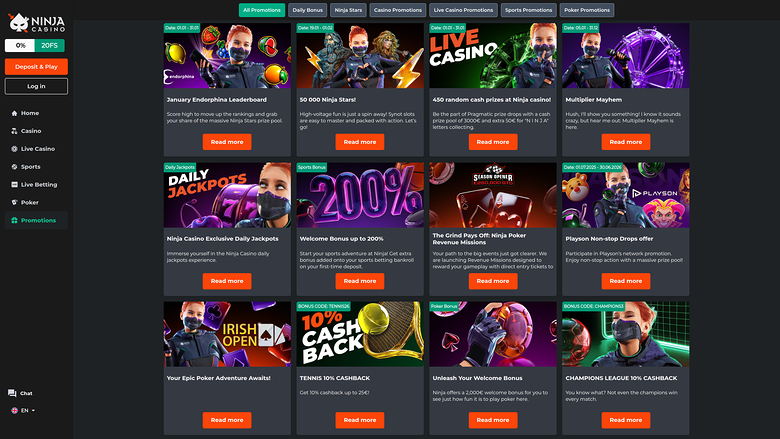 Ninja Casino Desktop Promotions