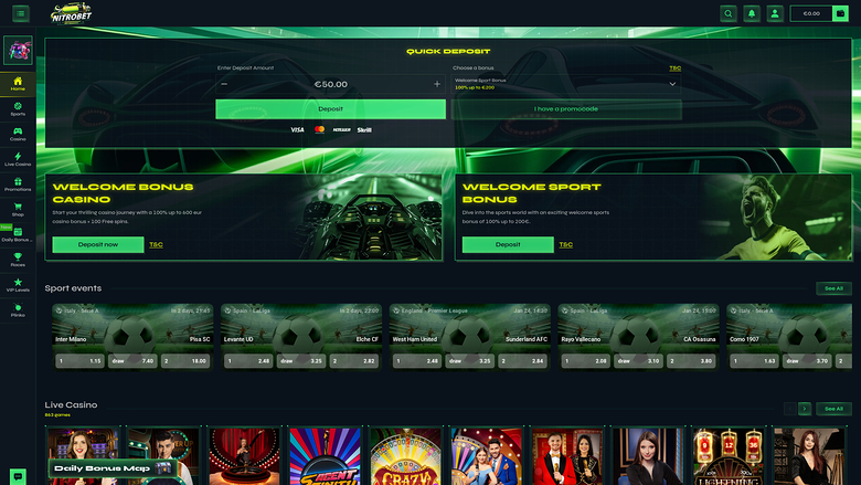 Nitrobet Casino Desktop Homepage