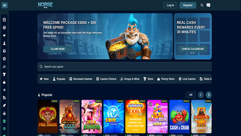 Homepage screenshot of Norsewin Casino for Desktop