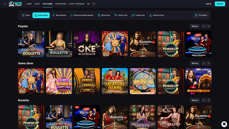 NovaDreams Casino Desktop Live dealer