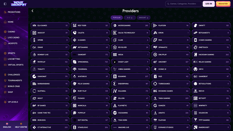 NovaJackpot Casino Desktop Game Developers