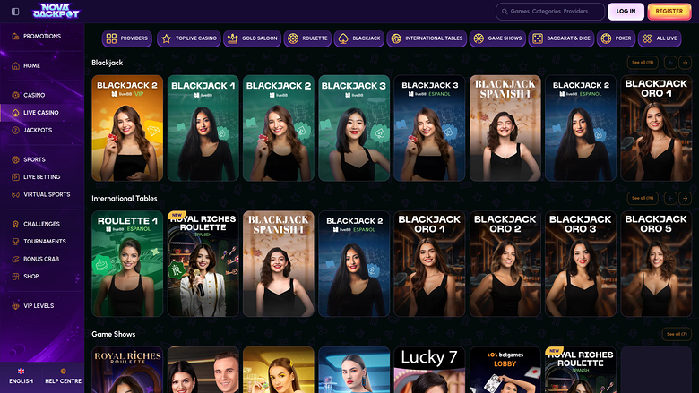 NovaJackpot Casino Desktop Live Dealer