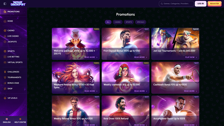 NovaJackpot Casino Desktop Promotions