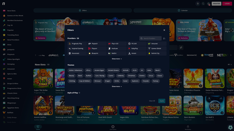 Novibet Casino Desktop Game Developers
