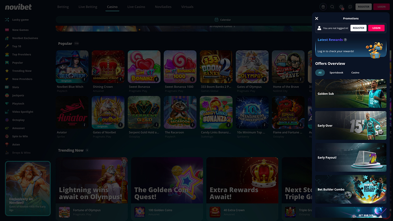 Novibet Casino Desktop Promotions