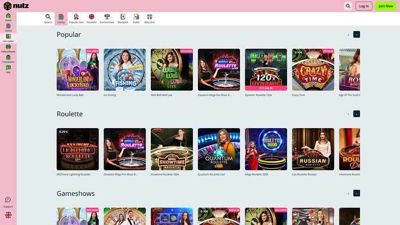 Nutz Casino Desktop Live Dealer