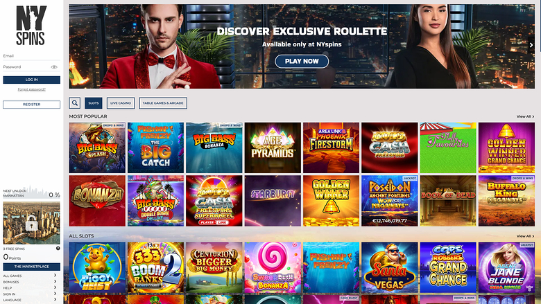 NYspins Casino Desktop Homepage