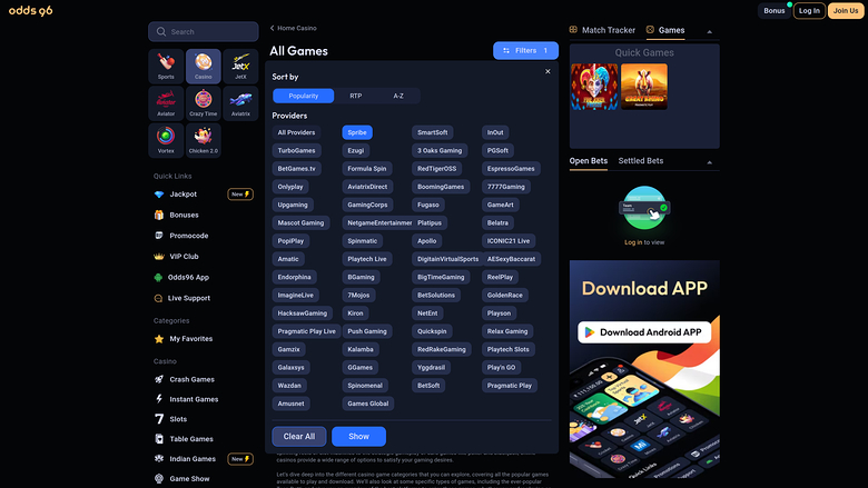 Odds96 Casino Desktop Game Developers