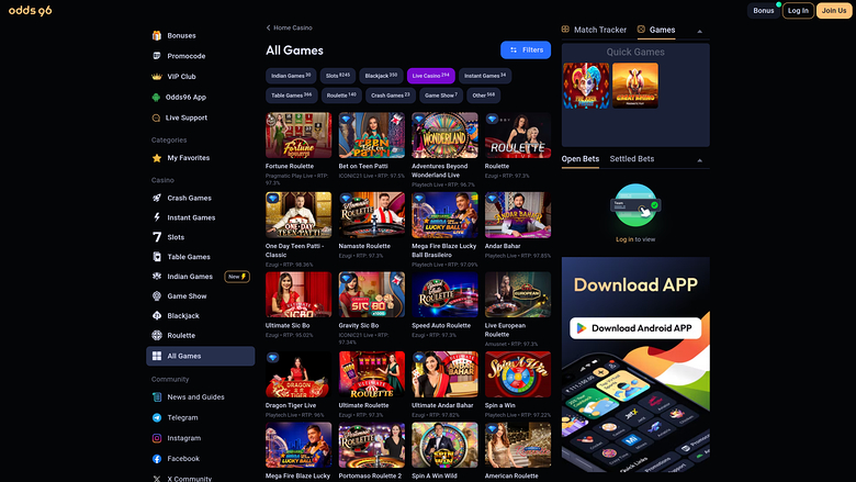 Odds96 Casino Desktop Live dealer