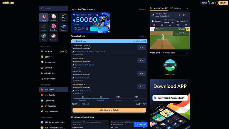 Odds96 Casino Desktop Sports