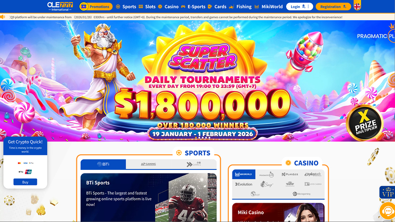 Ole777 Casino Desktop Homepage