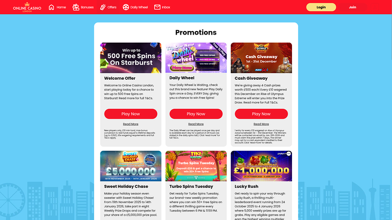 Online Casino London Desktop Promotions