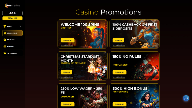 Orbit Spins Casino Desktop Promotions