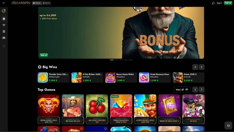 Games page screenshot of Oscarspin Casino 
