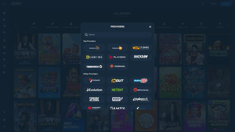 Oxibet Casino game developers page