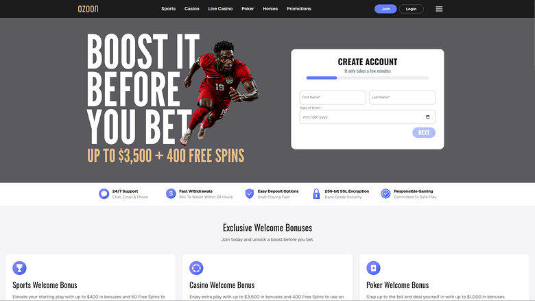 Ozoon Casino Desktop Homepage