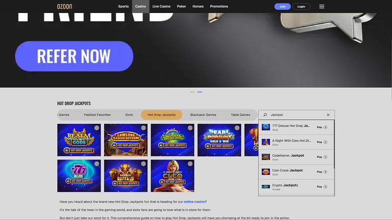 Ozoon Casino Desktop Jackpot
