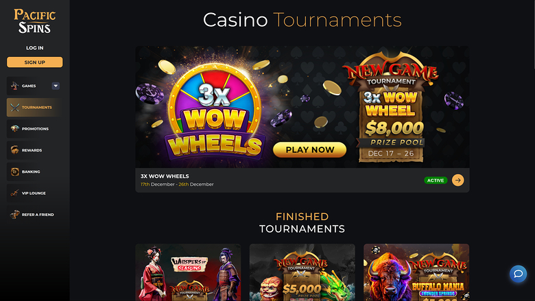 Pacific Spins Casino Desktop Tournaments