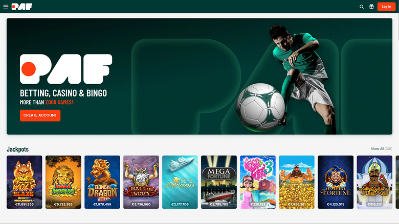 Paf Casino Desktop Homepage
