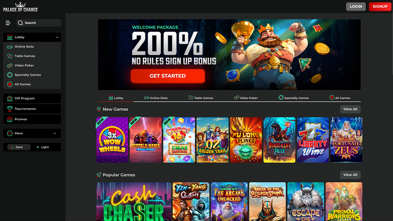 Palace of Chance Desktop Homepage