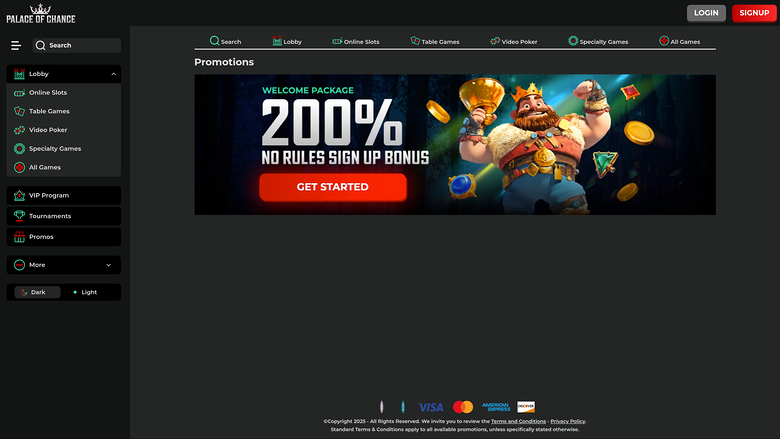 Palace of Chance Desktop Promotions