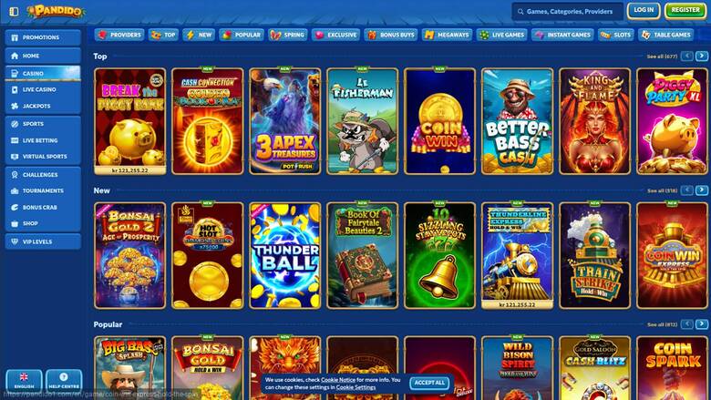 Games page screenshot of Pandido Casino