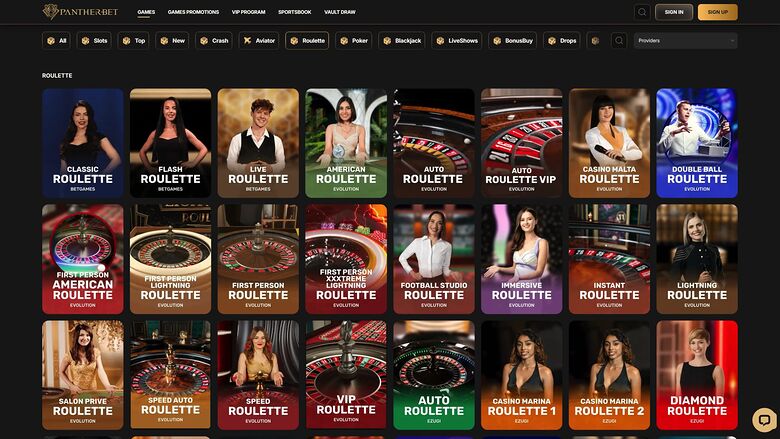 PantherBet Casino Desktop Live Dealer