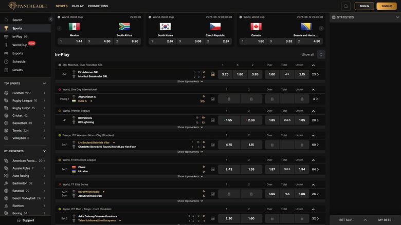 PantherBet Casino Desktop Sports