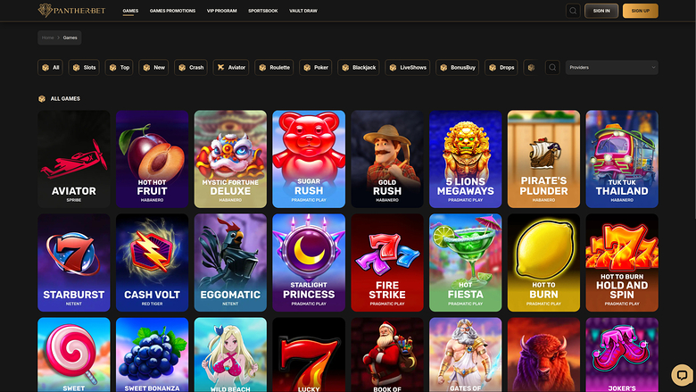 PantherBet Casino Desktop Games