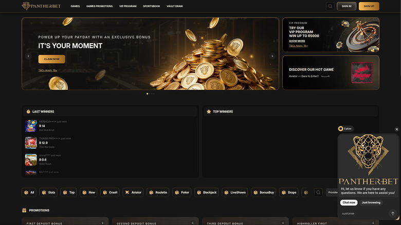PantherBet Casino Desktop Homepage