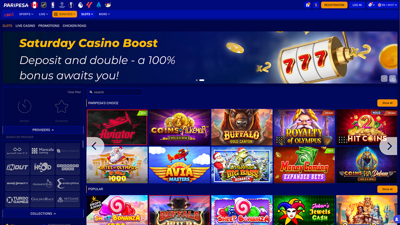 PariPesa Casino Desktop Homepage