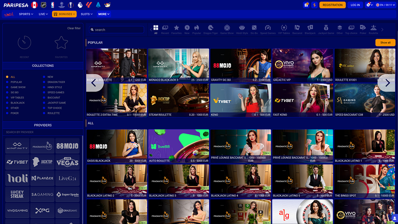 PariPesa Casino Desktop Live Dealer