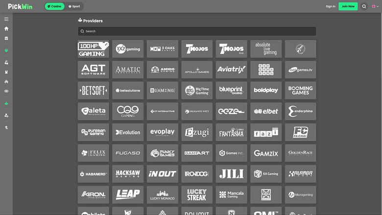 PickWin Casino game developers page