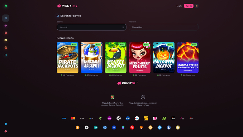 PiggyBet Casino Desktop Jackpot