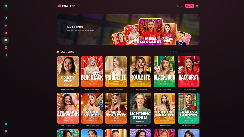 PiggyBet Casino Live Dealer Desktop