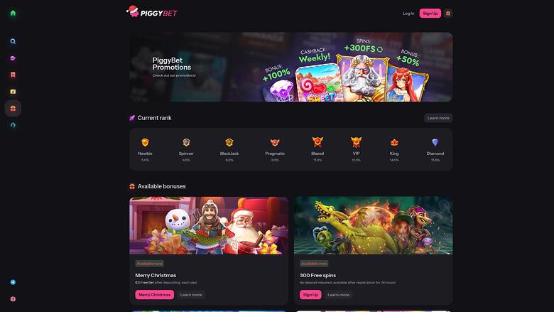 PiggyBet Casino Promotions Desktop