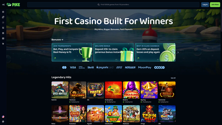 Pike Casino Desktop Homepage