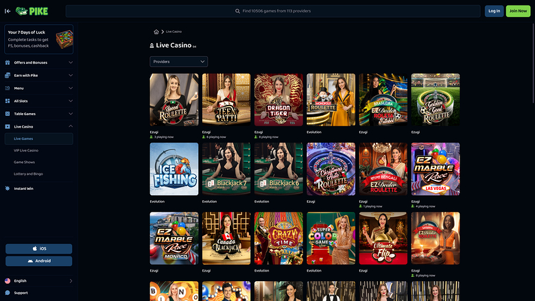 Pike Casino Desktop Live Dealer