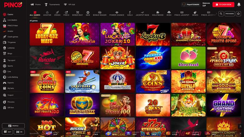 Pinco Casino Games Desktop