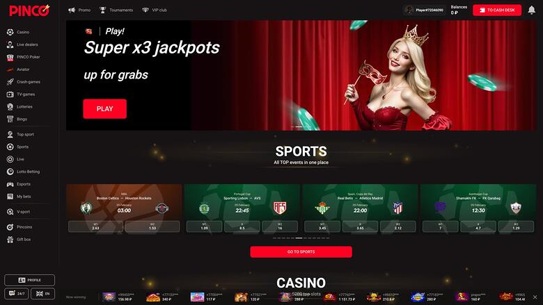 Pinco Casino Homepage Desktop
