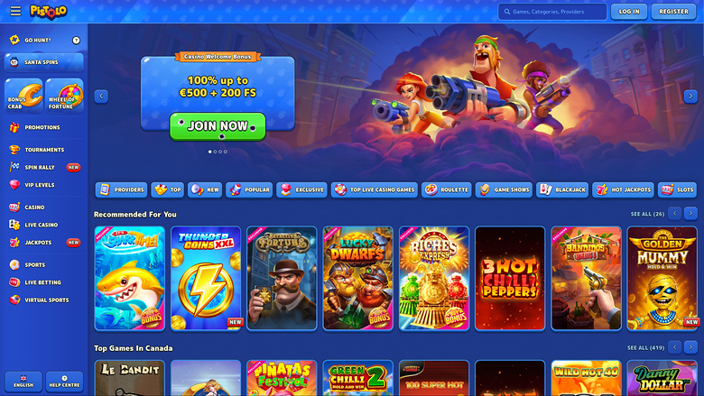Pistolo Casino Desktop Homepage