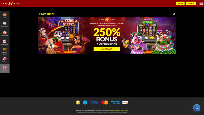 Planet 7 Casino Desktop Promotions