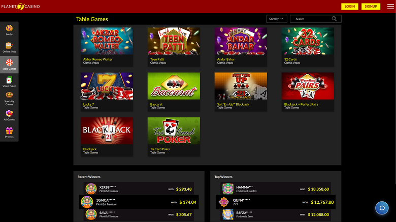 Planet 7 Casino Desktop Table Games