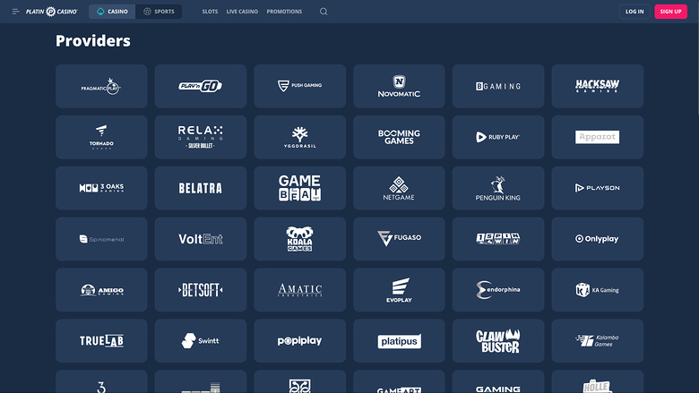 Platin Casino Desktop Game Developers