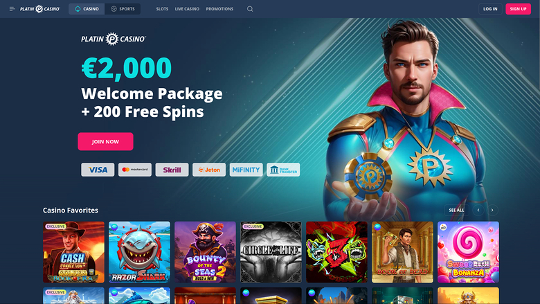 Platin Casino Desktop Homepage