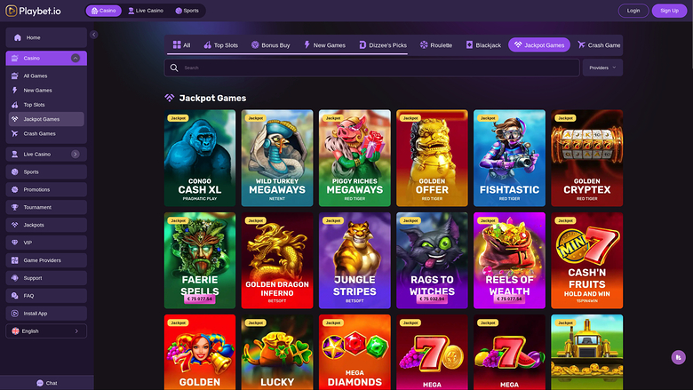 Playbet.io Casino Desktop Jackpot