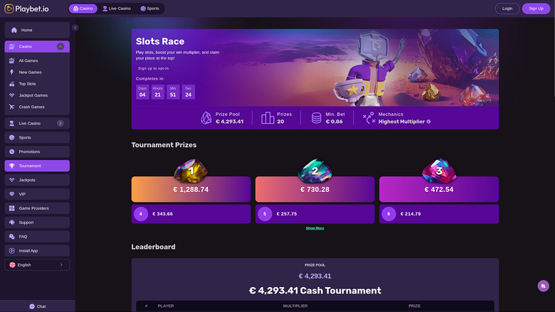 Playbet.io Casino Desktop Tournaments